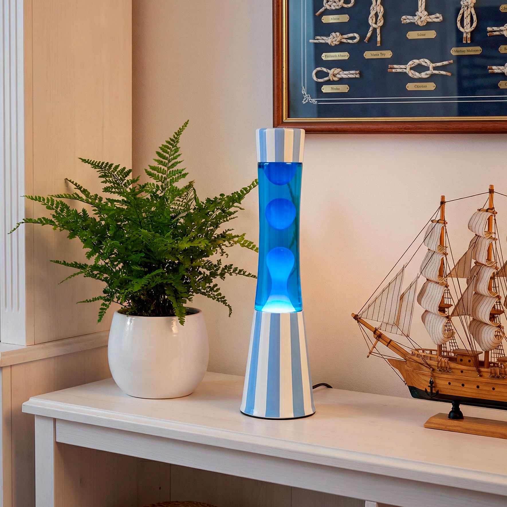 Fisura – Lampe à lave bleue. Lampe décorative relaxante au design original pour maison ou bureau, base à rayures, liquide et lave bleus, ampoule de rechange incluse, 11 x 11 x 39,5 cm