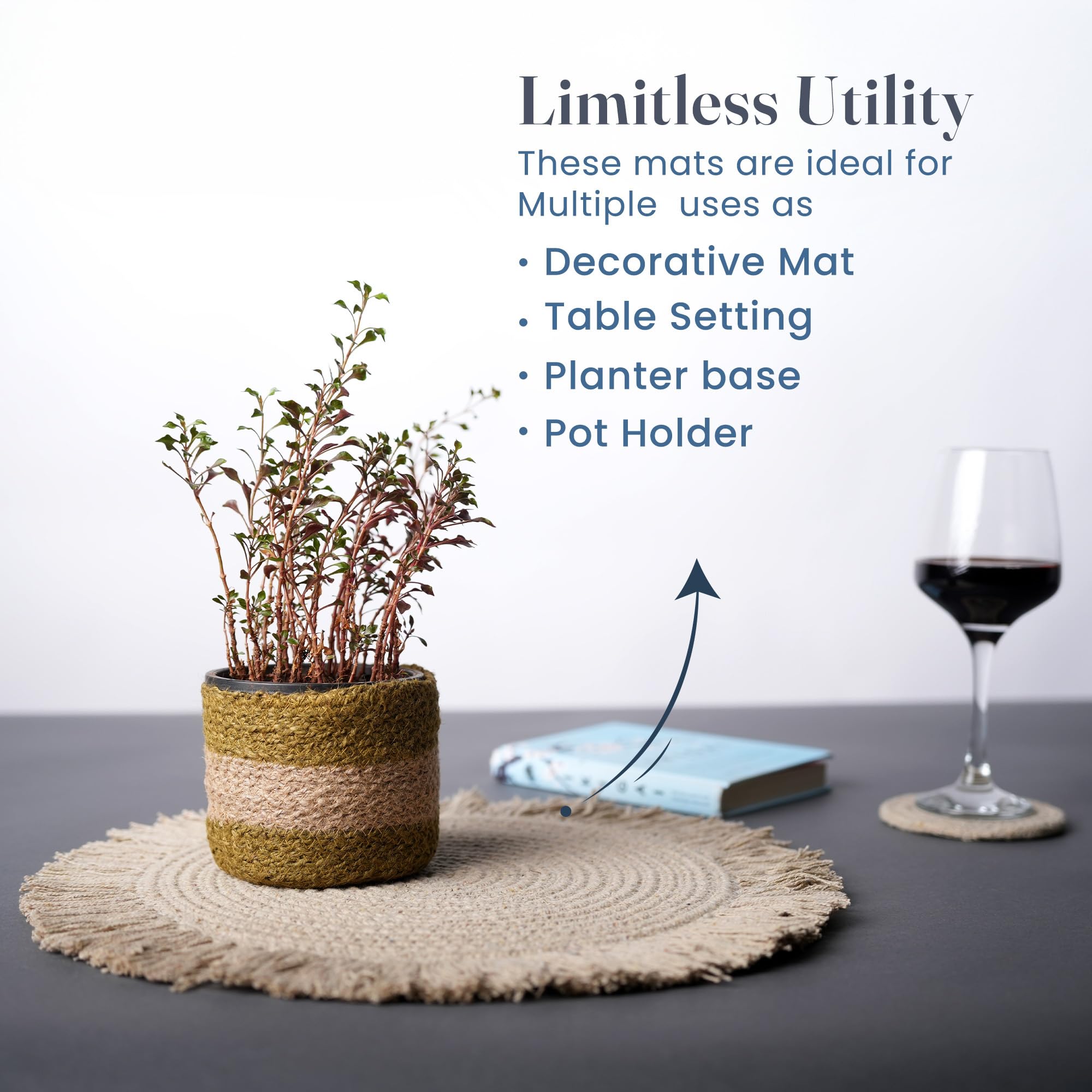 The Fine Living Co. Manteles individuales trenzados con 4 posavasos gratis, tapete de cocina lavable, decoración de cocina, manteles individuales redondos reversibles para decoración del hogar y mesa