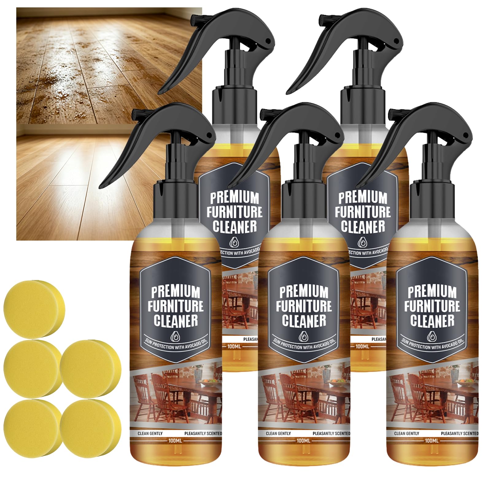 Spray quotidien pour épousseter et améliorer la brillance, vernis pour parquet et marbre, nettoyant pour meubles multi-surfaces, éclaircissant et protecteur pour patio en teck (5 pièces)