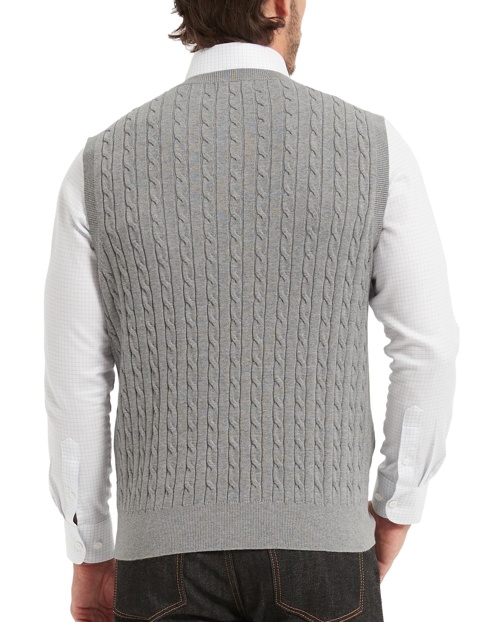 Kallspin Gilet en coton pour homme avec col en V et tricot torsadé sans manches
