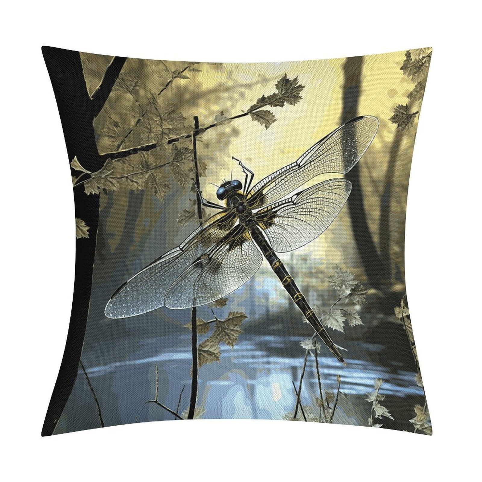 Dragonflies Pillow Covers 18x18 Inch, Pillow Cases Boho Farmhouse, Throw Pillow Covers for Couch Sofa Bed Spring Home Decor