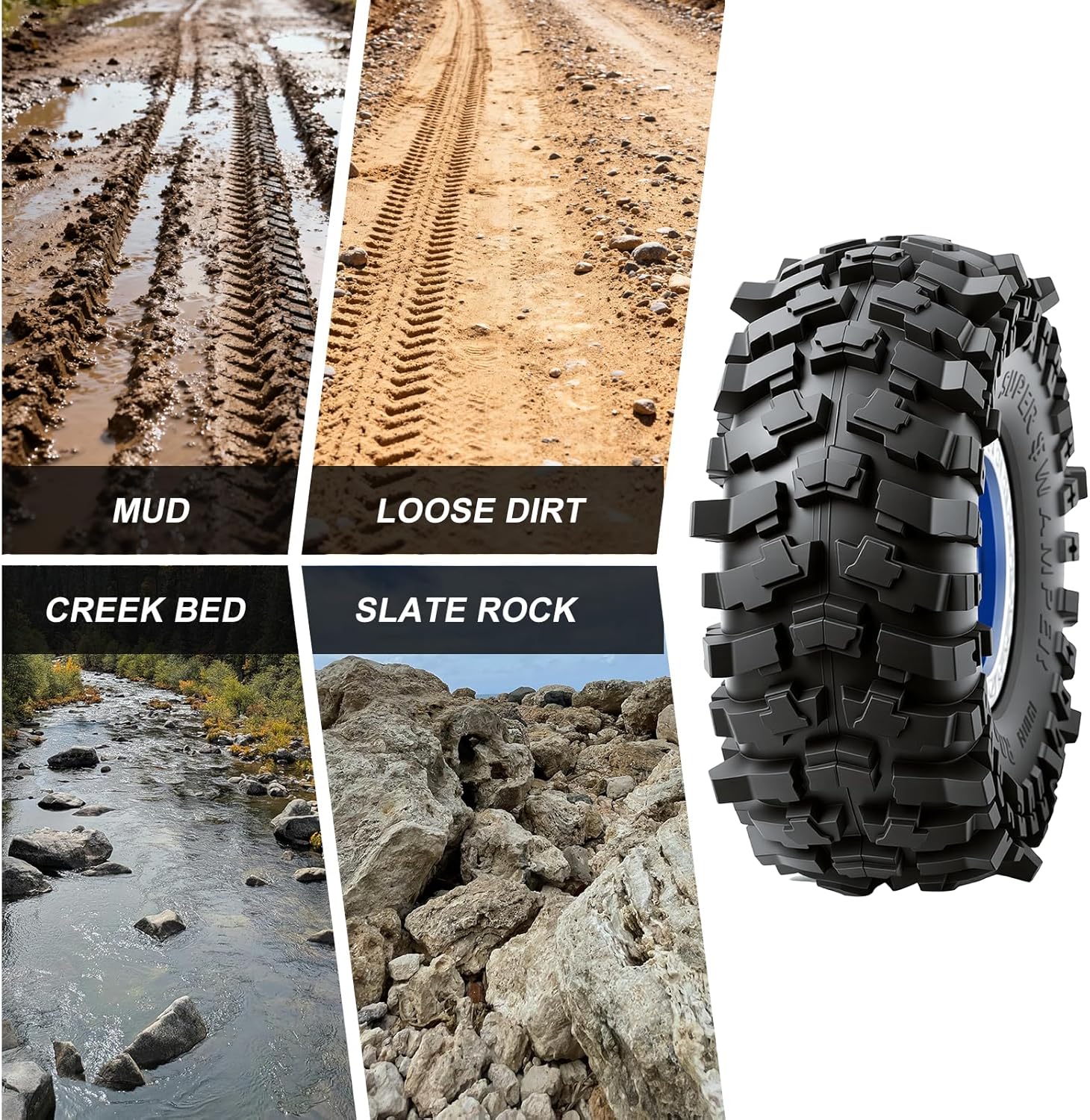 4PCS 1.9Inch Beadlock Planetary Shape Rims and Soft Rubber Rock Tire Set for 1/10 TRX4 SCX10 RC Crawler Car (Blue)