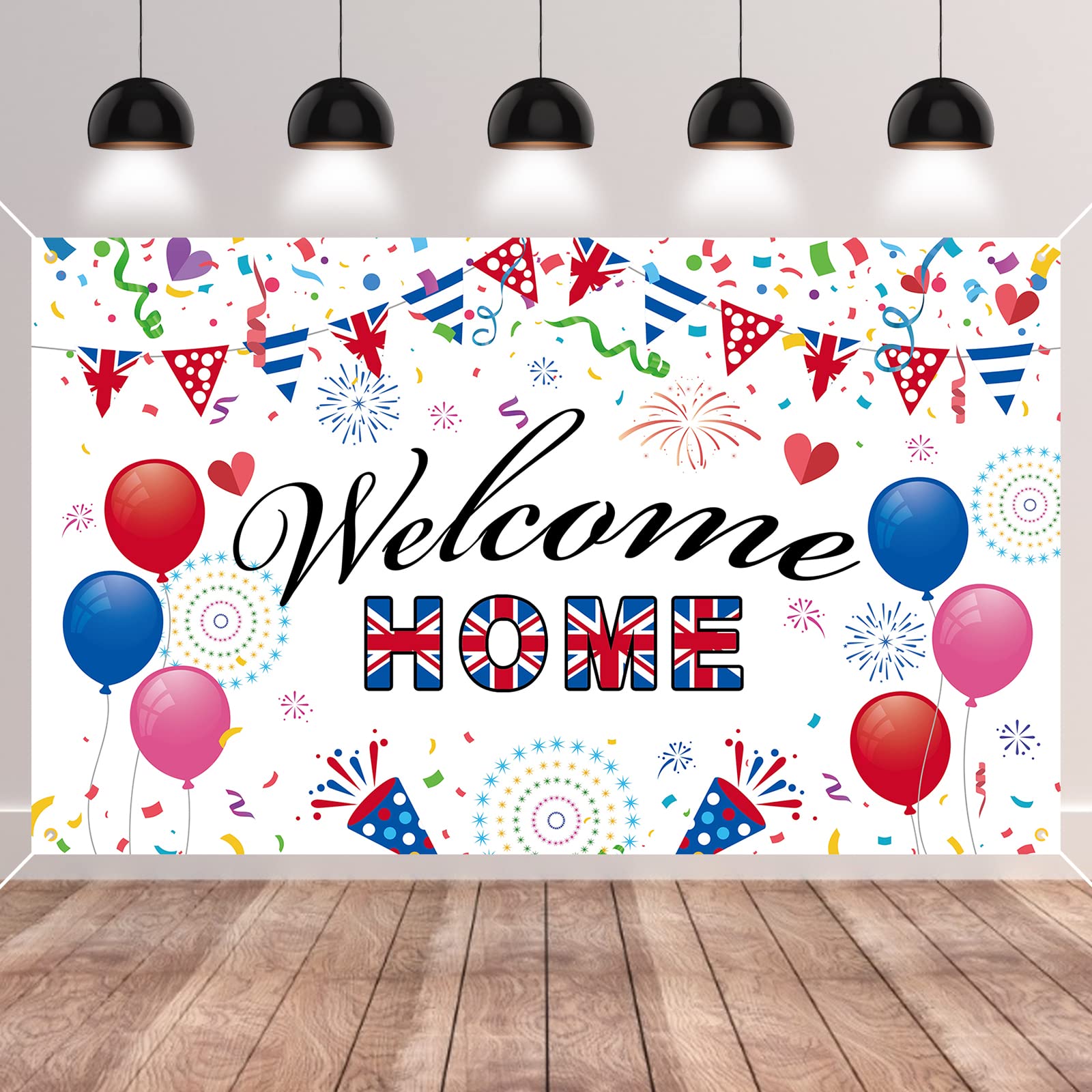 GRESATEK Welcome Home Backdrop Banner, Welcome Home Banner Background Photo Booth Decorations for UK Theme Homecoming Family Party Supplies