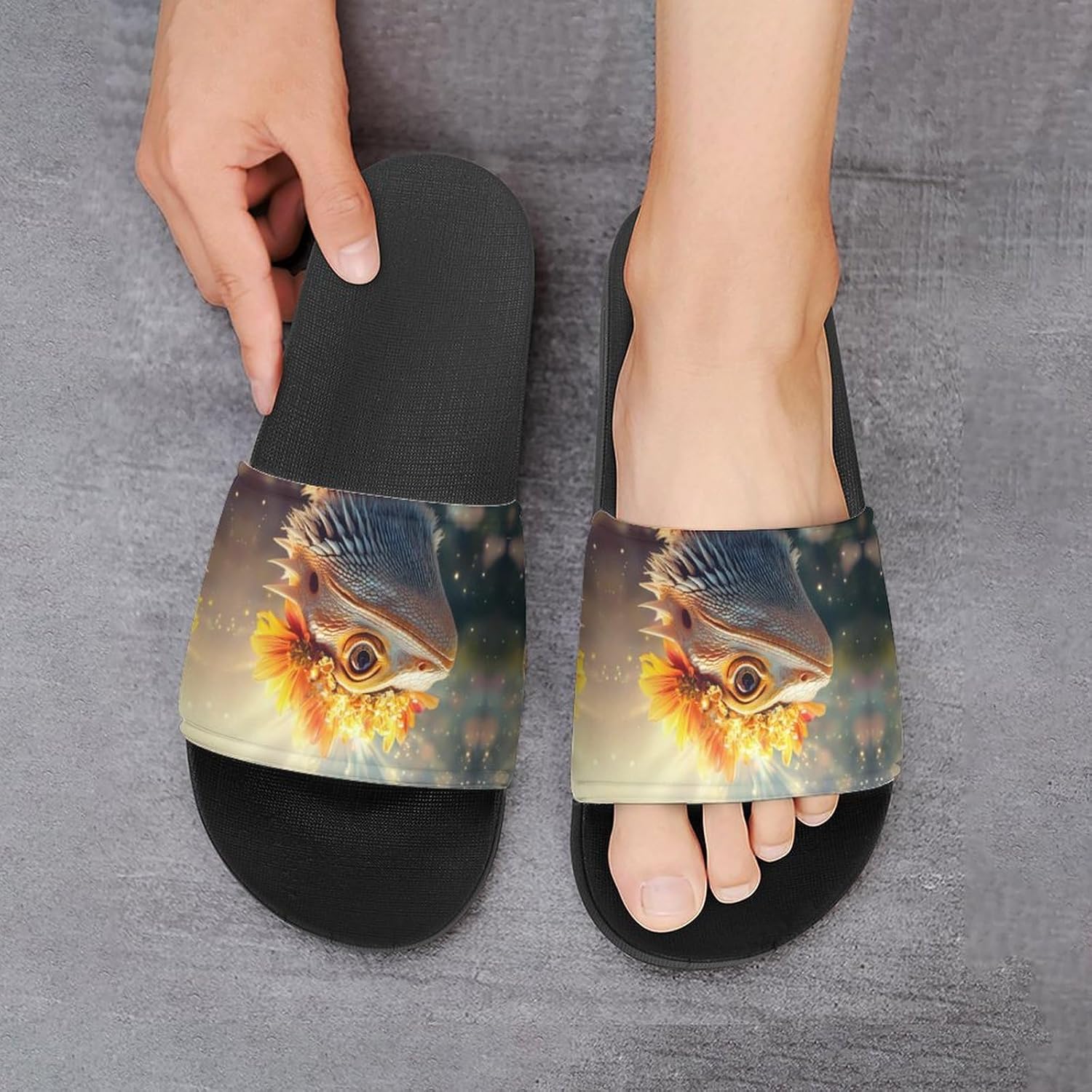 Lizards Bearded Dragon House Slippers for Women Men Lightweight Open-toe Slide Shoes for Bathroom Swimming Beach