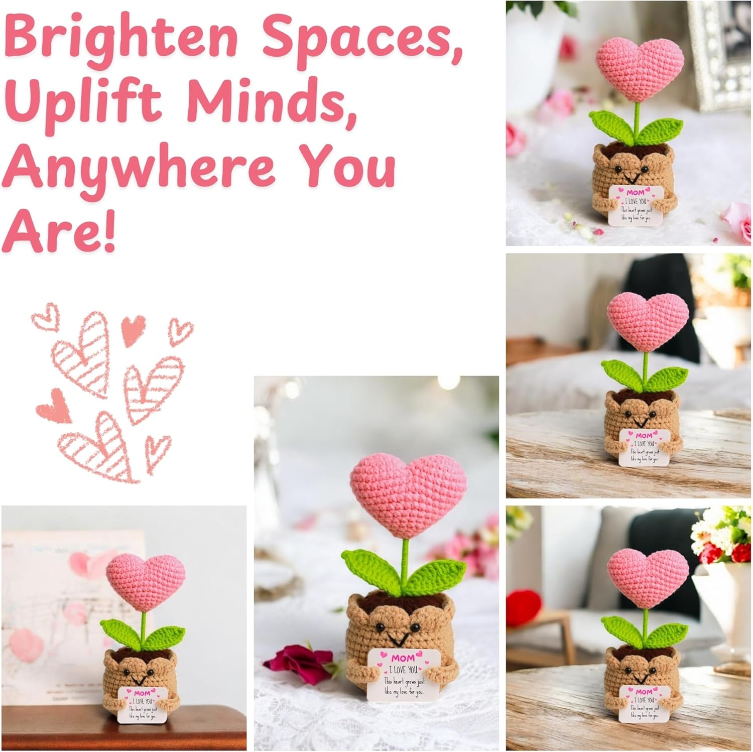 New Mom Gift – Hand-Crochet Heart Flower Doll with 'I Love You Mom' Quote Card – Handmade Gift for Mom, Perfect for Mother's Day, Birthday & Any Occasion (I Love You Mom) - Image 5