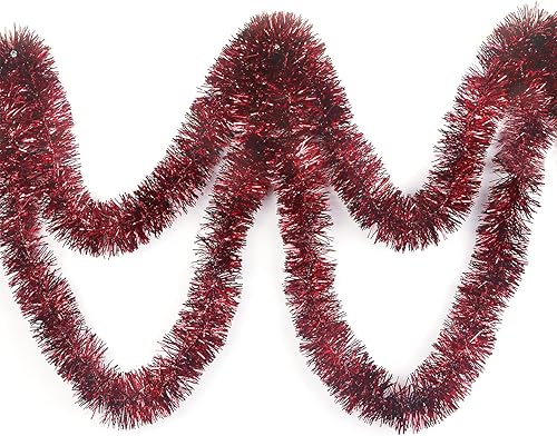 YYCRAFT Guirnalda de Navidad de oropel gruesa de 10 yardas (30 pies) de longitud comercial, decoraciones navideñas clásicas (borgoña)