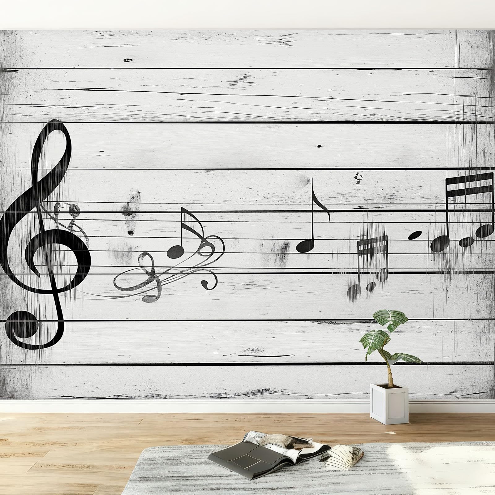 Papel pintado panorámico 3D 250 x 175 cm, grano de madera, música, notas musicales, papel pintado no tejido, alta calidad, mural moderno, decoración para sala de estar, dormitorio infantil, fondo de