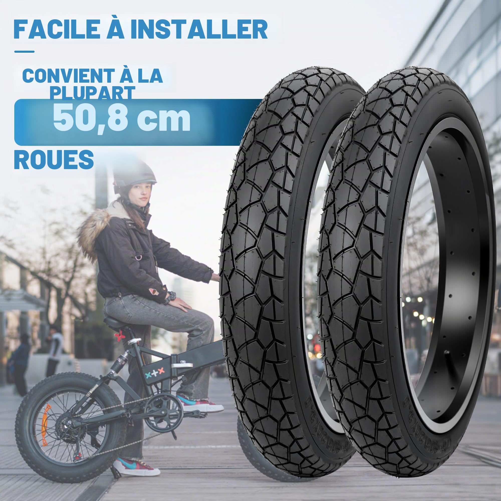 76-406 Pneu de vélo électrique 20 x 3,0" 40 PSI 3.0 Pneu de vélo électrique / VTT / vélo de neige