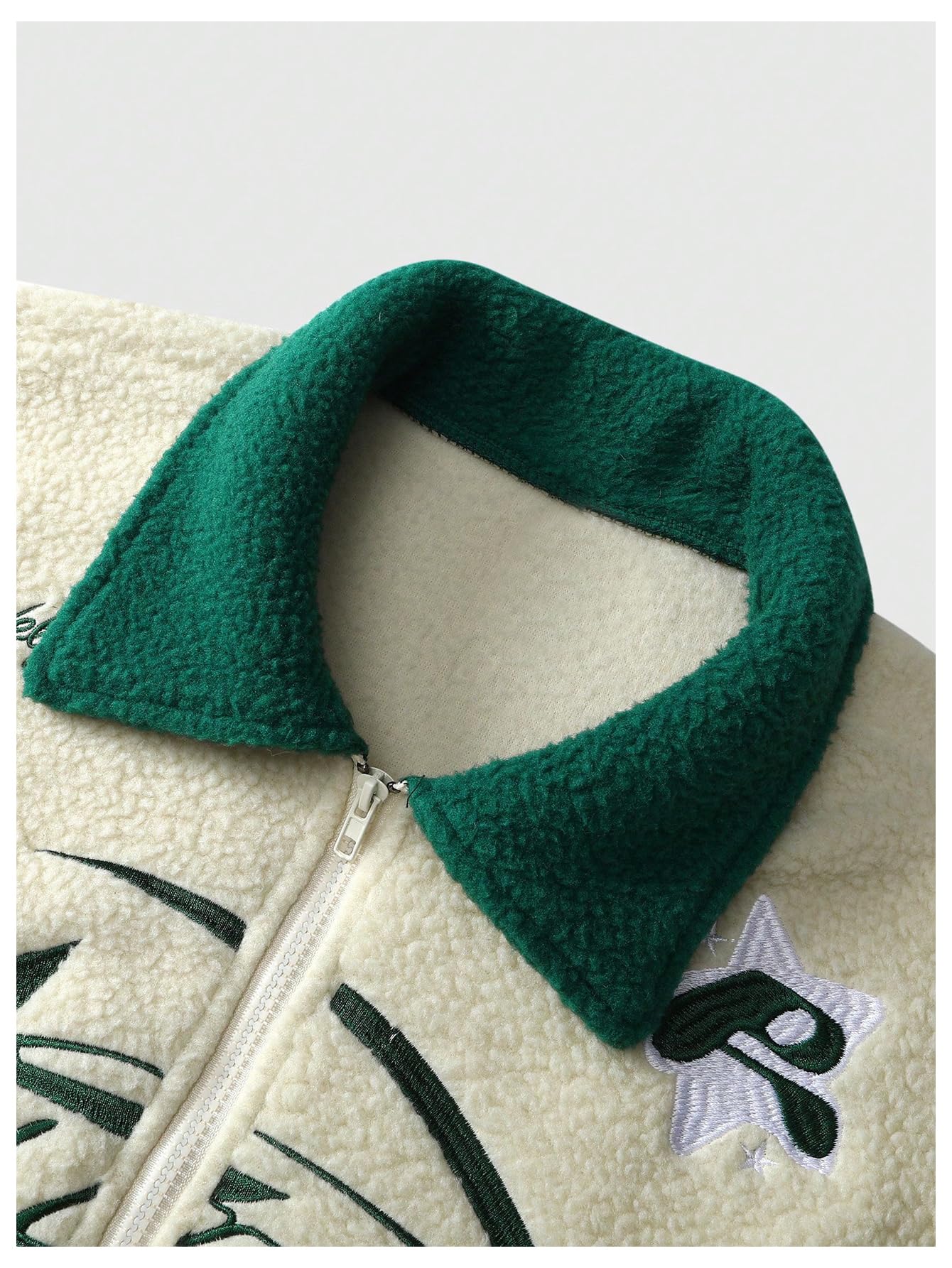 SOLY HUX Chaqueta de forro polar con bloque de color para hombre, con cremallera, manga larga, cálida, abrigo, abrigos de invierno, ropa de calle, Letra verde, Mediana 3