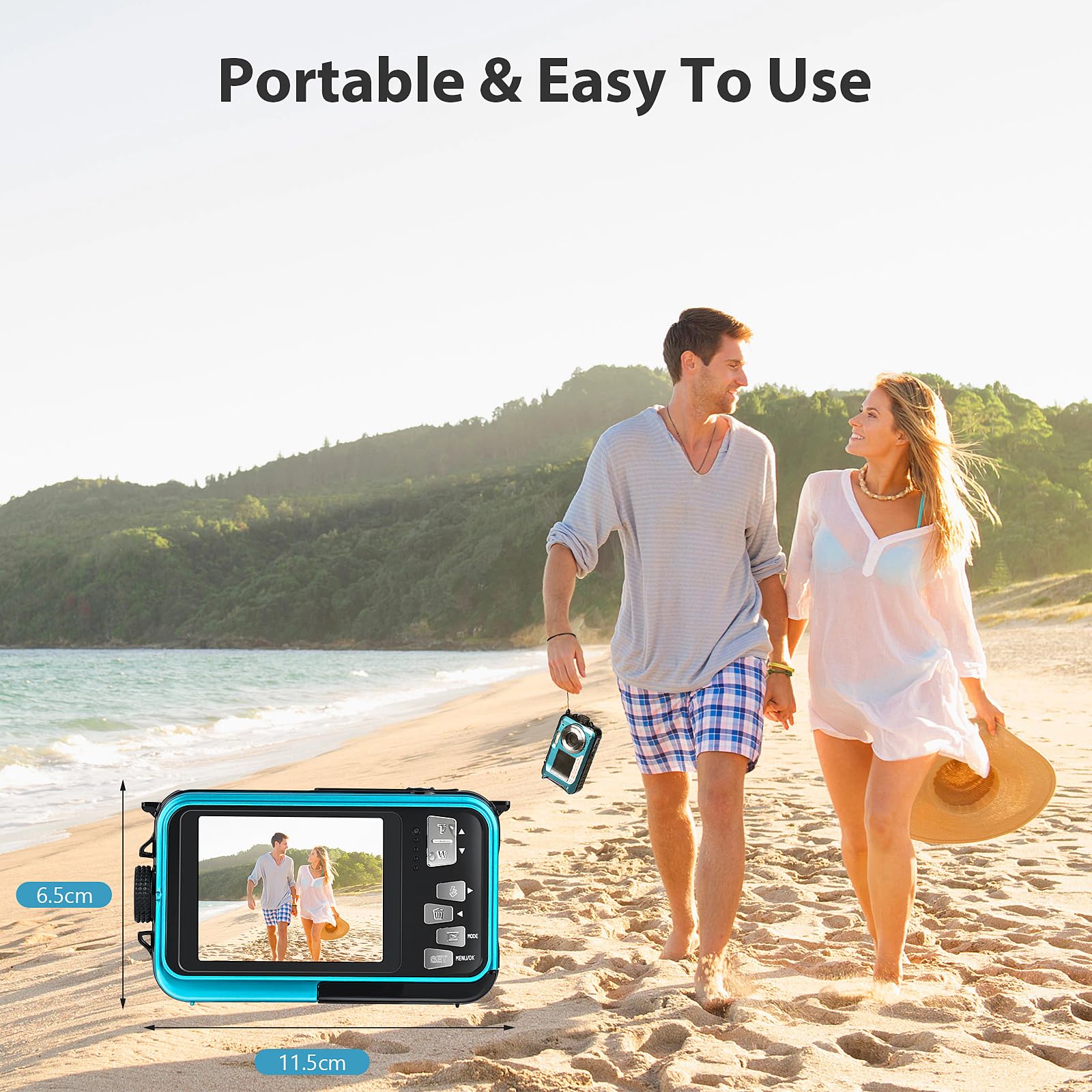Camara Acuatica, Comius Sharp Camara Acuatica Sumergible Niños 10FT 30MP Foto FHD Video 16X Digital Zoom con Tarjeta Memoria 32 G y Selfie Doble Pantalla para Selfie Bajo el Agua, Natación, Buceo