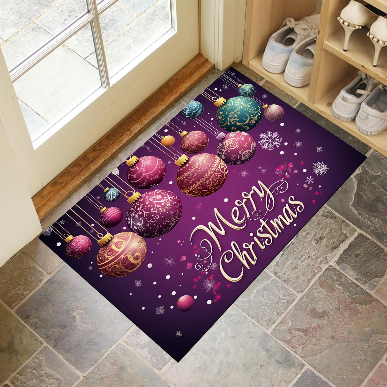 Paillasson Attrape Poussière 80x120cm Grand Tapis d'Entrée Violet Noël