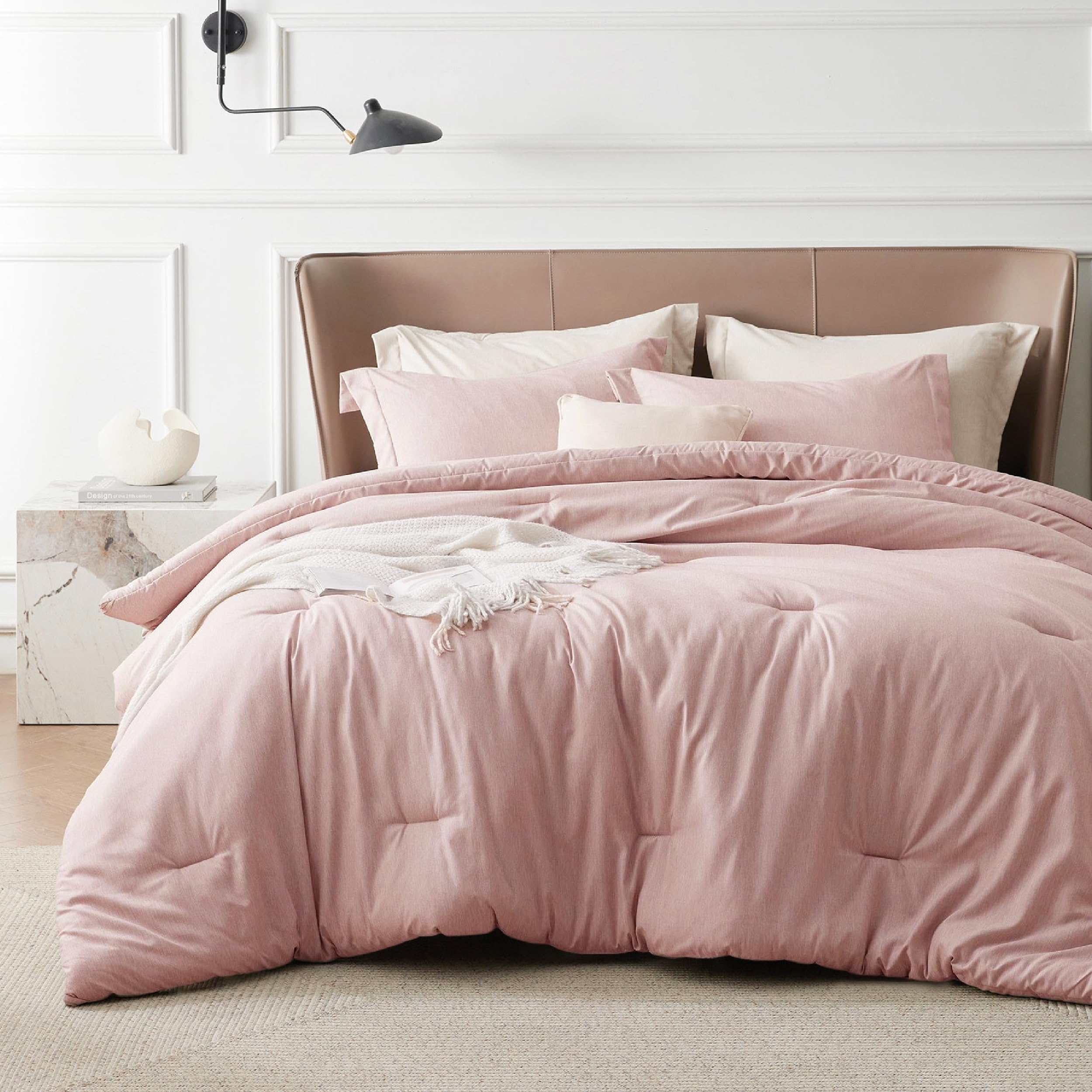 Bedsure Pink Queen Comforter Set, Soft Cationic Dyed Bedding Set 3 Pcs