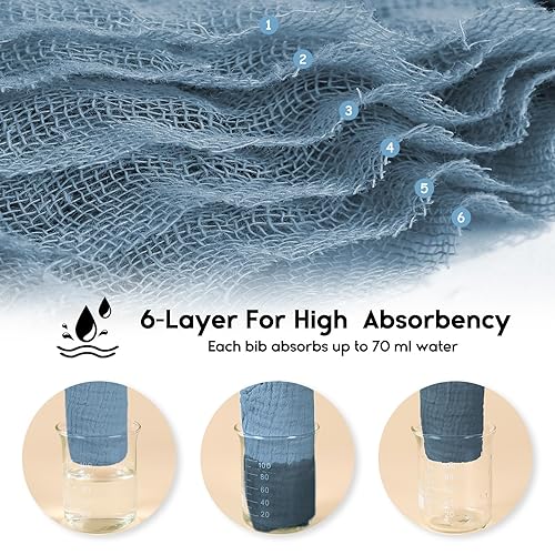 Vista 5 de Yoofoss baberos de muselina para bebé, paquete de 10 unidades, 100% algodón orgánico, baberos de 6 capas suaves y absorbentes tipo bandana
