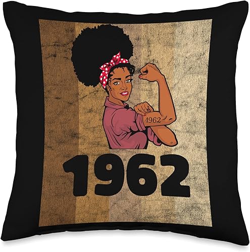 Black Pride Melanin Queen African American Gifts Vintage 1962 Limited Edition 61st Birthday Afro Girls Women Throw Pillow 16x16 Multicolor