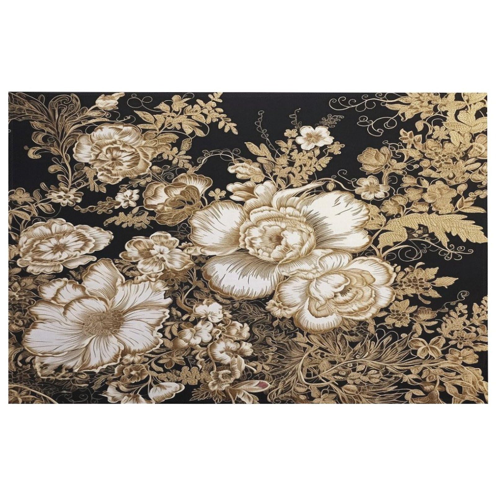 Tapis lavable motif feuilles dorées haut de gamme pour chambre