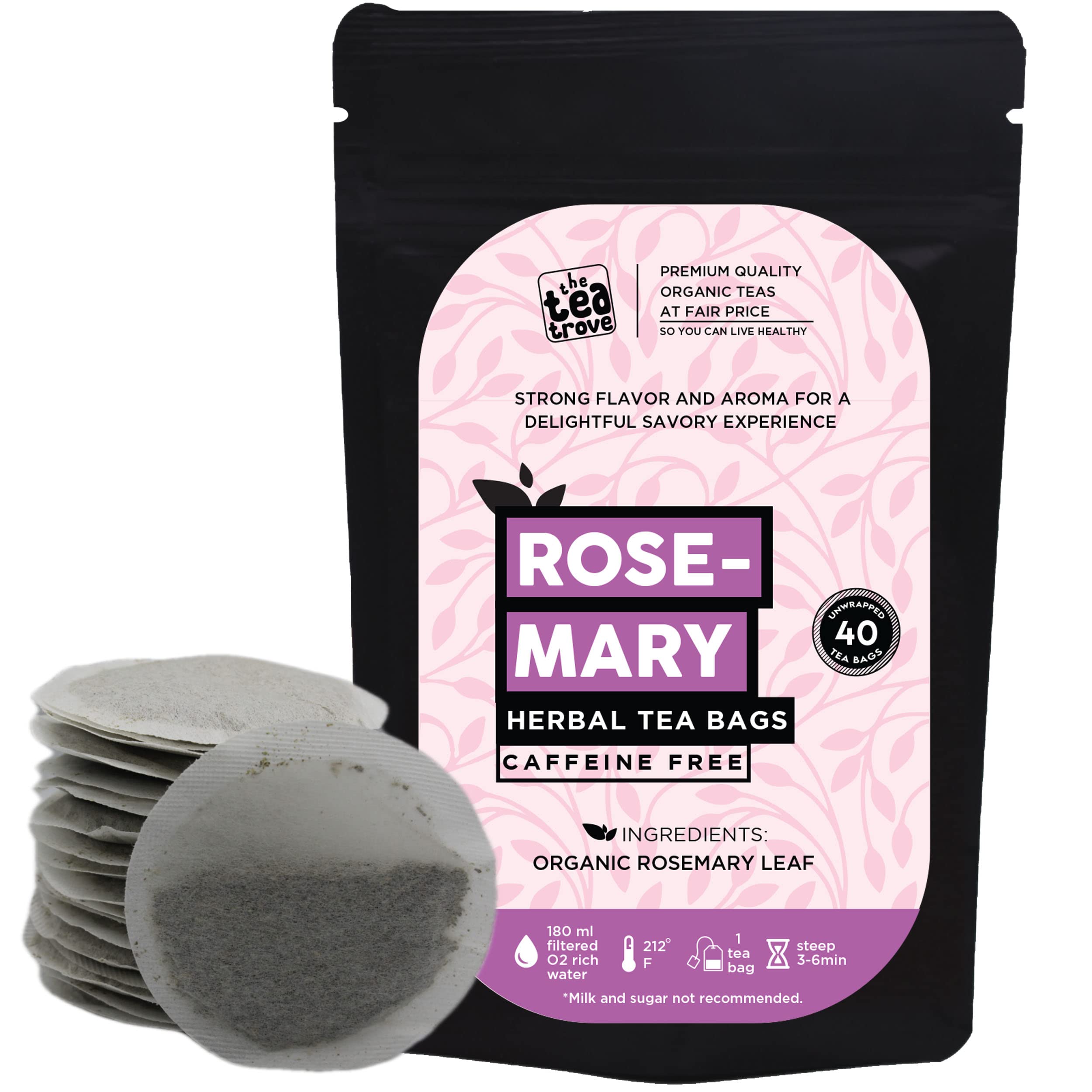 the tea trove Rosemary Tea Bags Organic-40 Caffeine Free Rosemary Leaves Tea Bags,0.06 Kg,Pack of 1