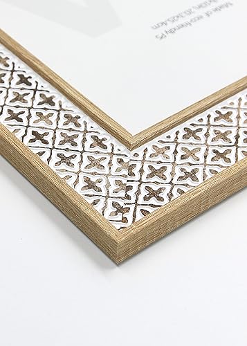 Miniatura 6 de Afuly Marcos de fotos de 8 x 10 pulgadas, marco de fotos bohemio, estilo marroquí, estilo desgastado y elegante, roble con patrón de cruz 3D, marcos