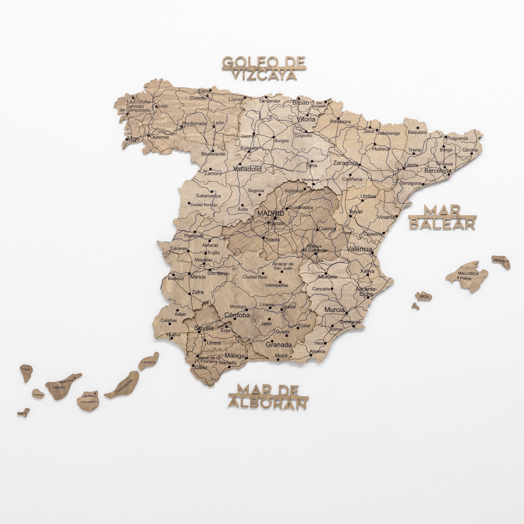 Enjoy The Wood 3D Wooden Spain Map for Wall Decor - Handmade Wooden Wall Art Travel Map of Spain with Pins - Any Occasion Gift Idea - Unique Spain Décor for Home or Office (Terra, M)