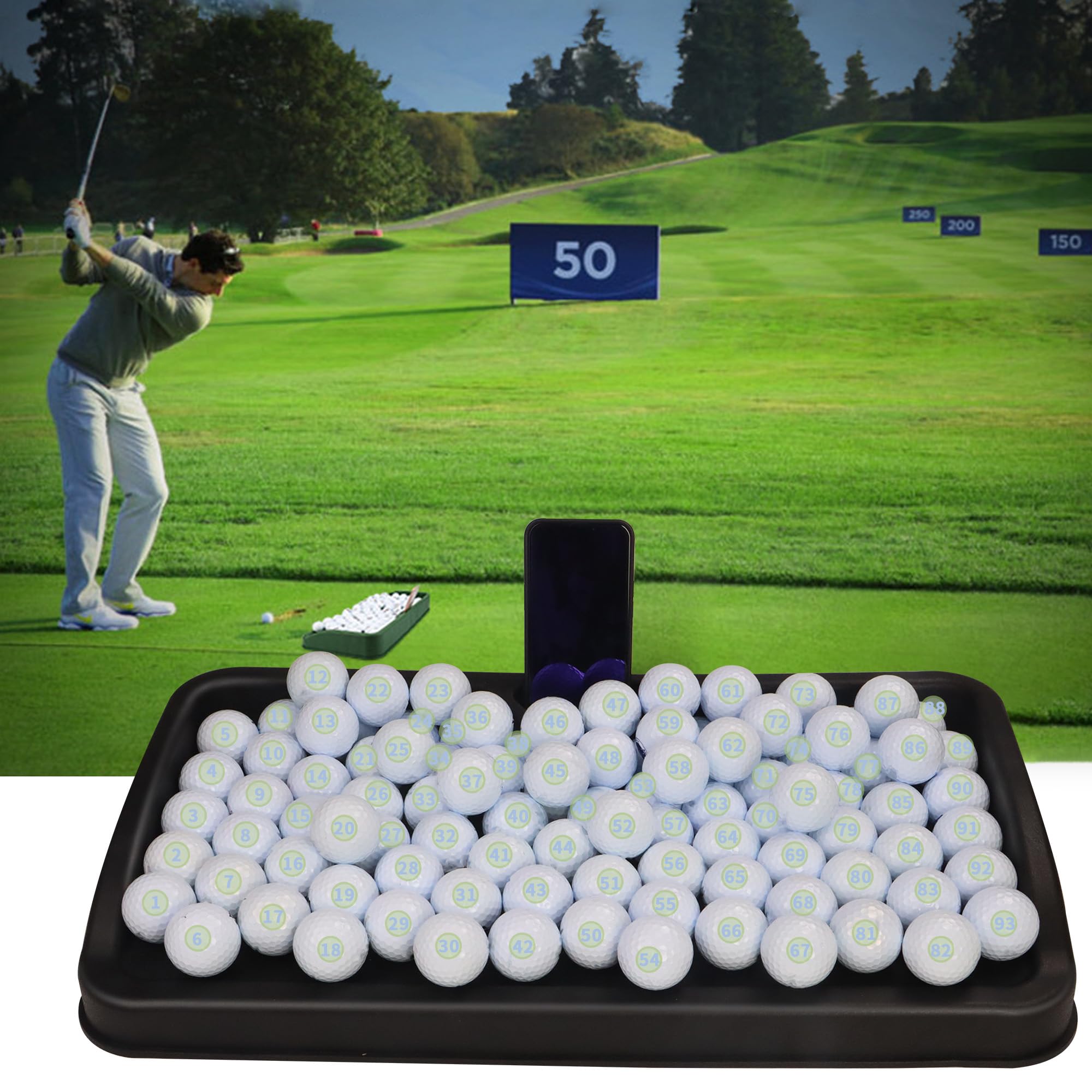Profi Golfbälle Aufbewahrung, 100 Bälle Kapazität Schweres Gummi Golf Zubehör mit Hoher Schlagfestigkeit, Schwarzes Golf Training Ball Tray für Driving Range & Praxis