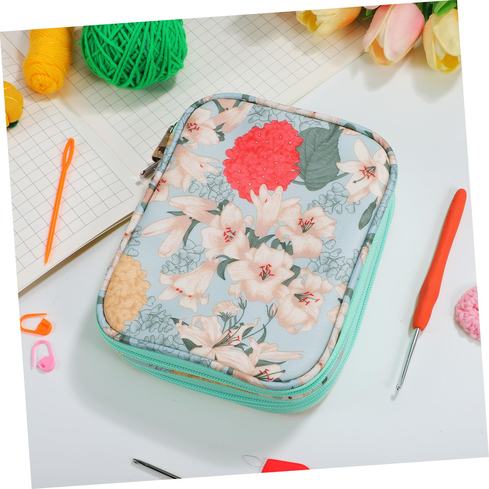 STOBOK 2piezas Estuche De De Ganchillo Diseño Floral Bolsa Organizadora De Almacenamiento Funda Portátil Para Accesorios De Crochet y Punto De