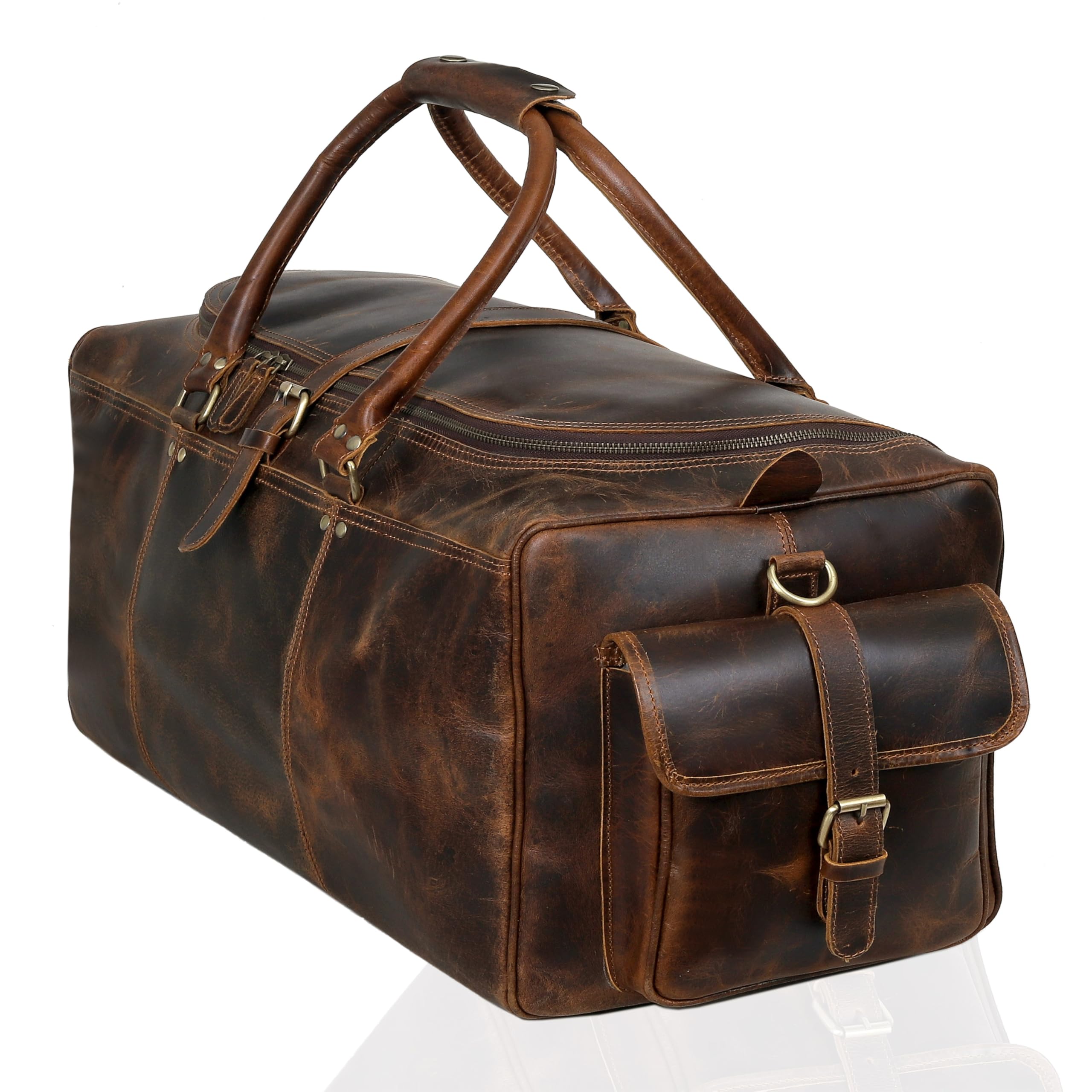 Leder Reisetasche für Männer | Wochenendübernachtungstasche | Geräumiges Hauptfach, Verstellbarer Riemen | Premium-Lederhandwerk | Große Größe von 22 x 11 x 11 Zoll