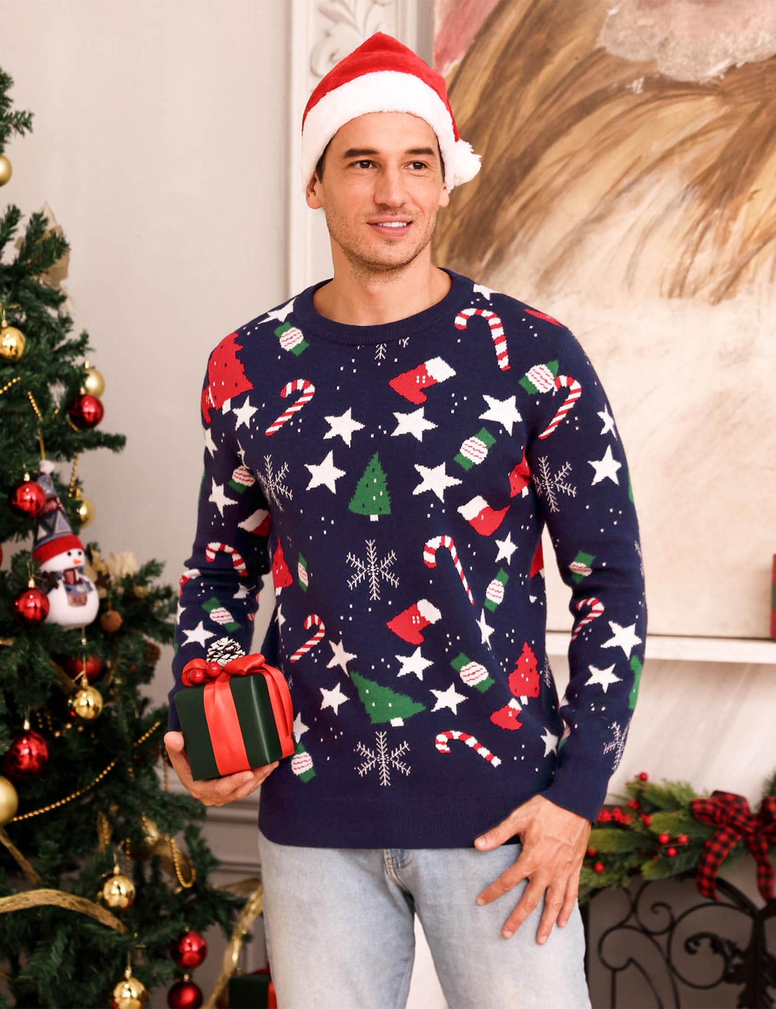 iClosam Maglione Natalizio Unisex Donna Uomo Invernale Stampare Cotone Ugly Sweater Pullover Maglieria Maglia Felpa Maglioni Sweatshirt Christmas Jumper