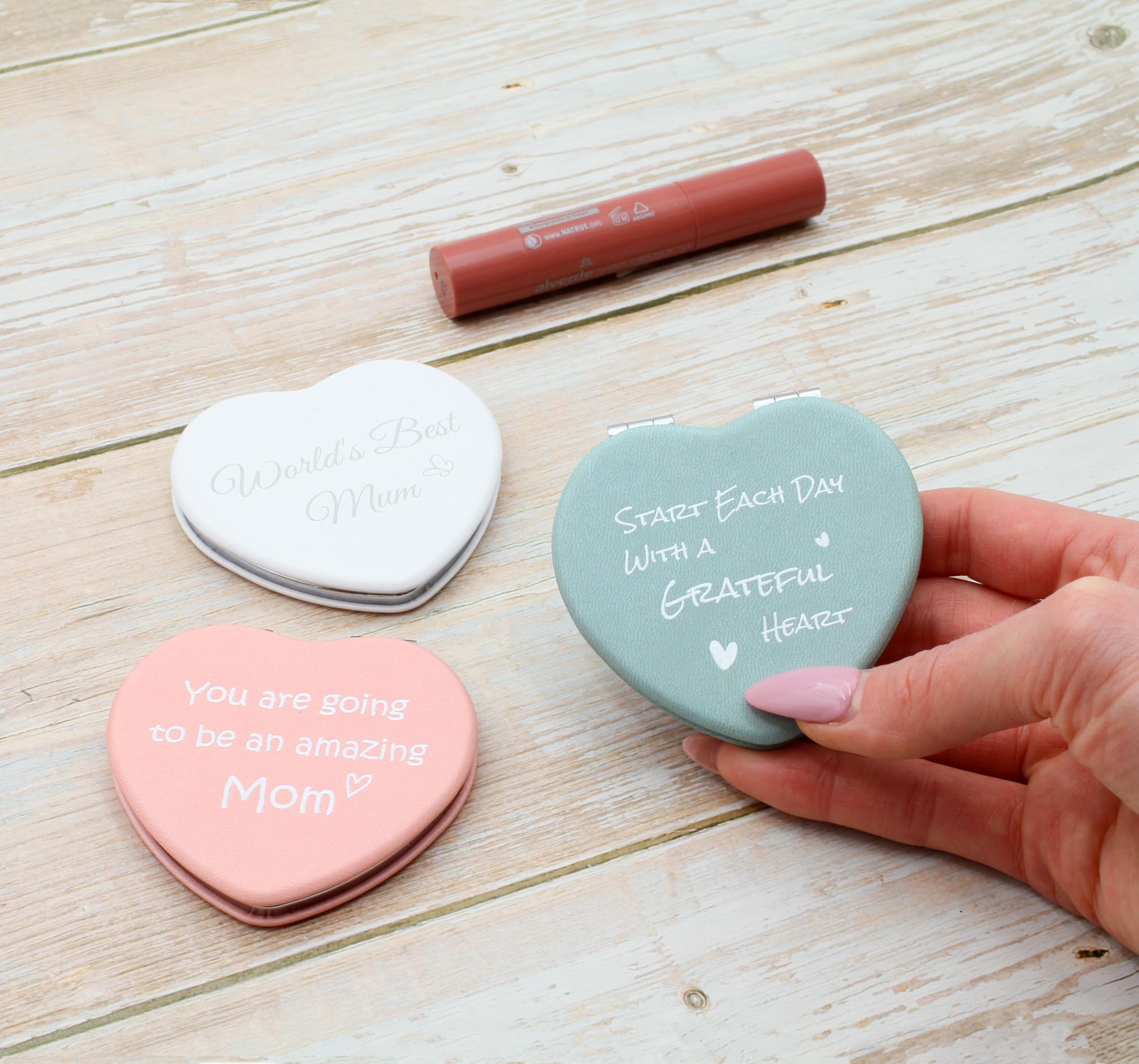 CustomDesign.Shop Specchietto Compatto Cuore Personalizzato Mirror | Specchio Trucco da Borsa con Testo | Regalo Personalizzato per Donna, Mamma, Damigella, Compleanno & Natale – Rosa
