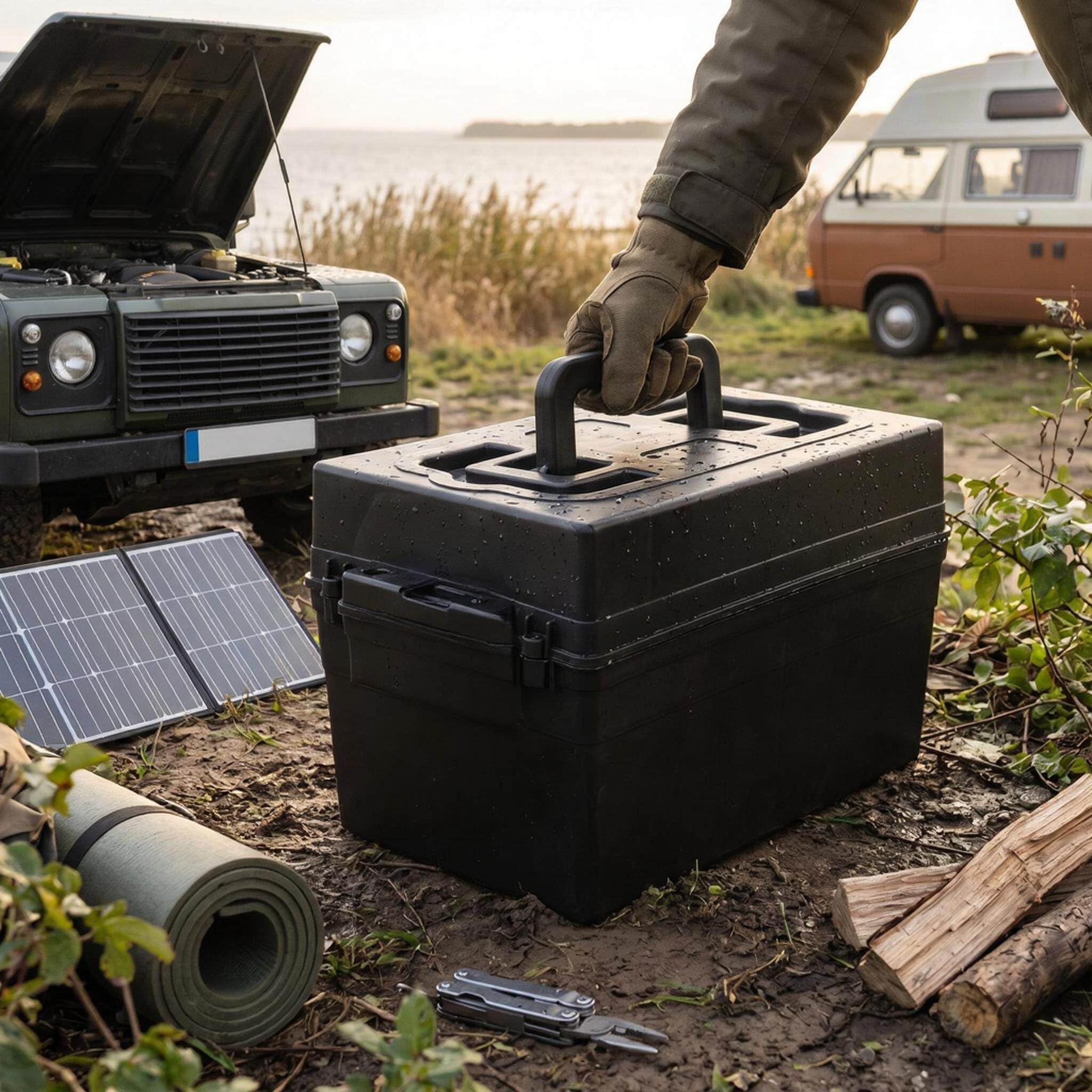 Boîte de Batterie Bateau, 12V Rangement de Batterie Voiture 19 x 19 x 31cm