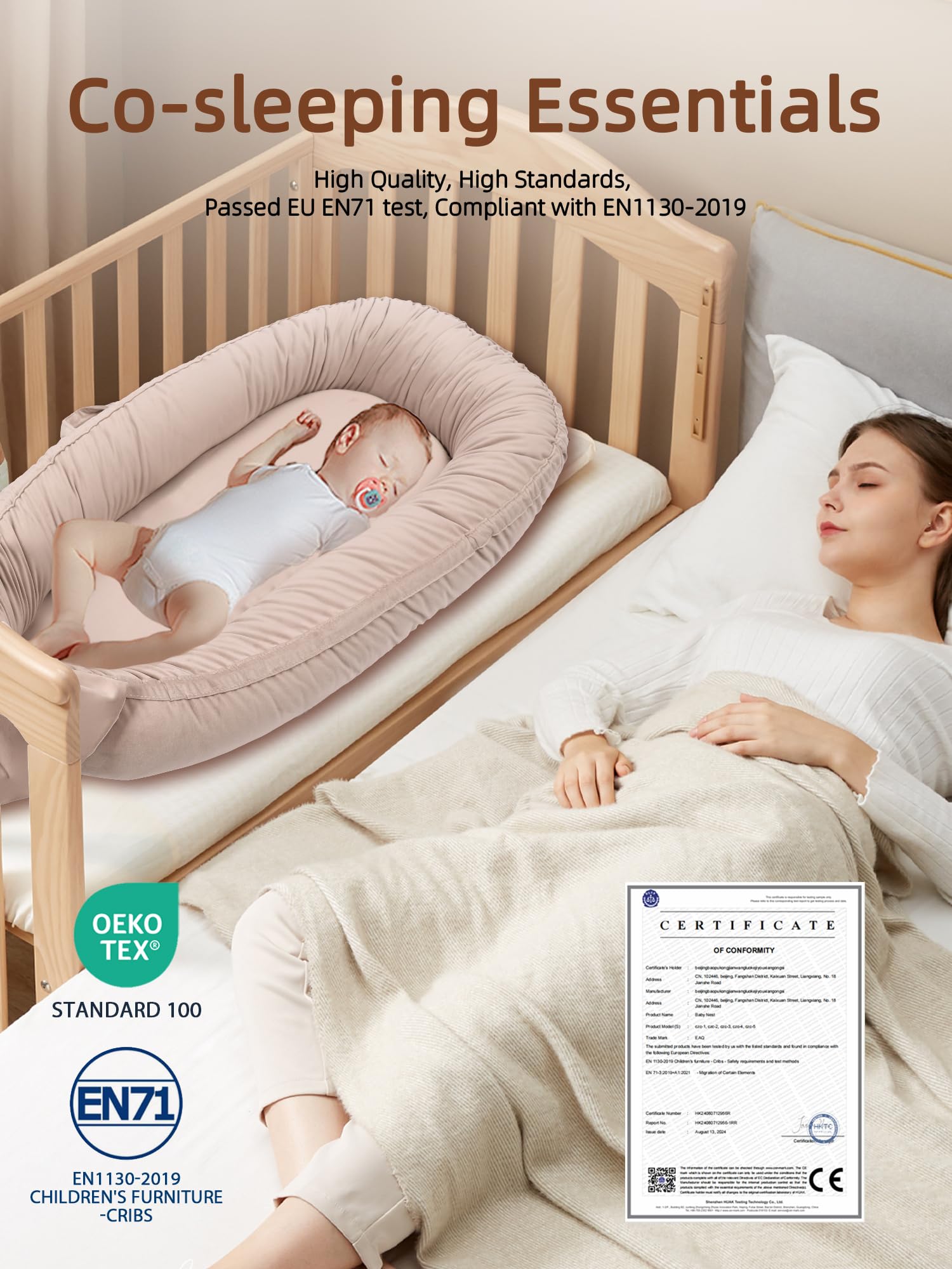 EAQ Nido de bebé para recién nacido, suave y transpirable, para siestas o viajes de 0 a 12 meses, regalo esencial para viajes y bebé recién nacido (caqui claro)