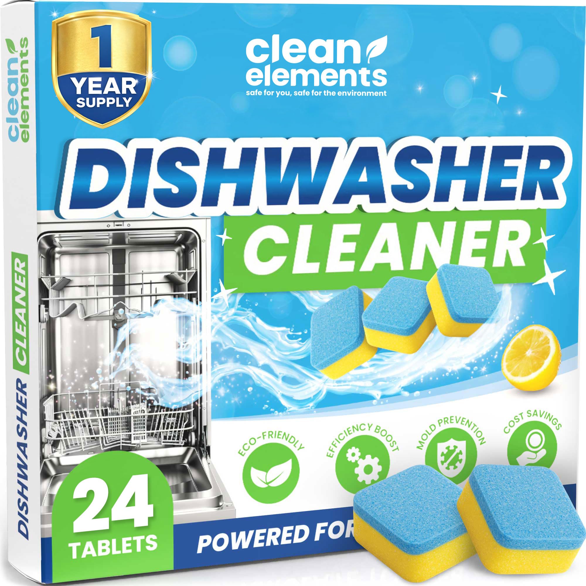 Dishwasher Cleaner Tablets & Deodorizer, Deep Cleaning Descaler, 24 Ct