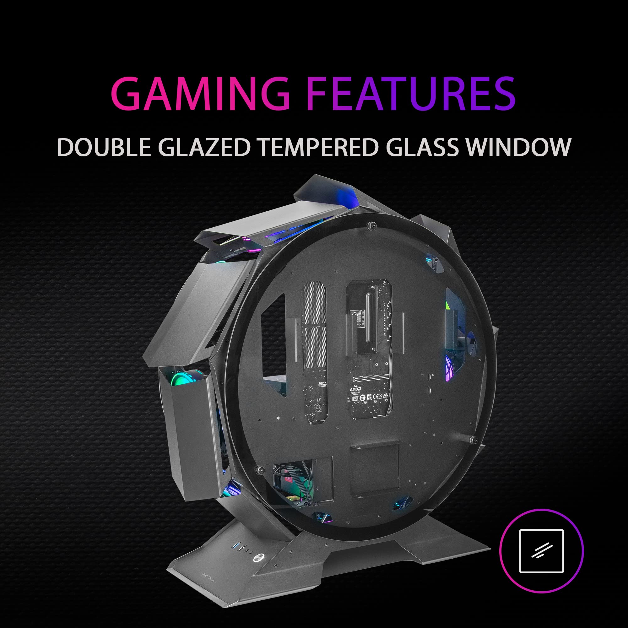 Mars Gaming MCORB Nero, Case PC Gaming Micro-ATX XL, Design Circolare Custom, Doppio Vetro Temperato