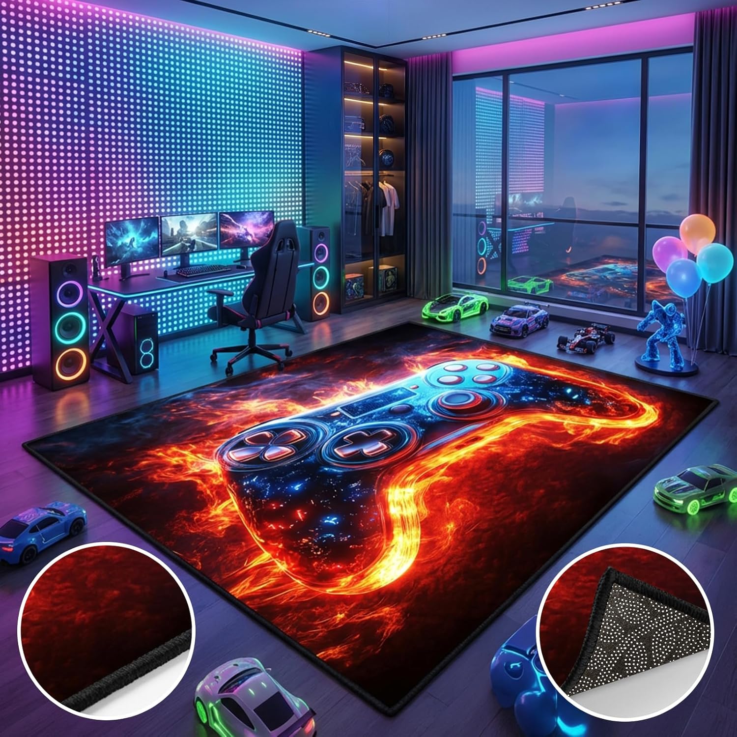 Gamer Room Rug for Boys - Gamer Room Carpet for Teen Room Video Game Pattern Bedroom Rugs for Kids Gamepad Controller Mat for Bedroom,5x7 Feet