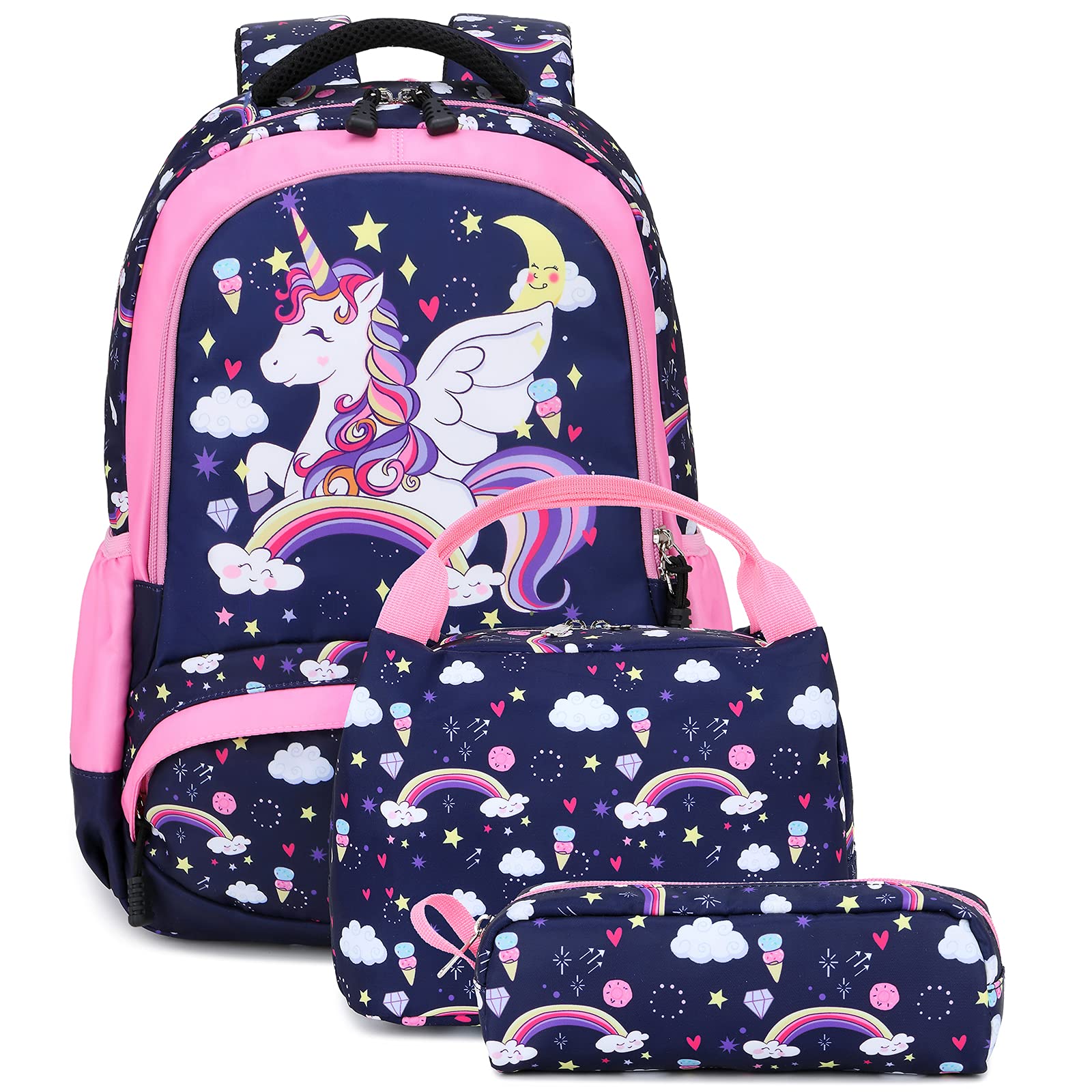 Meisohua Mochila Unicornio Niños Impermeable Mochila Escolar para Adolescente Pequeñas Mochilas Infantil Bolso para Chicas para La Escuela,Viajes,Intemperie Juego de 3 - Azul Navy