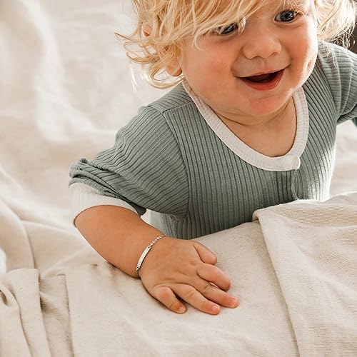 Miniatura 2 de Baby Name Bar ID Bracelet Gold Plated Personalized Baby Gifts 16k Gold Dainty Hand Stamp Customized Newborn to Children First Birthday Great Gift