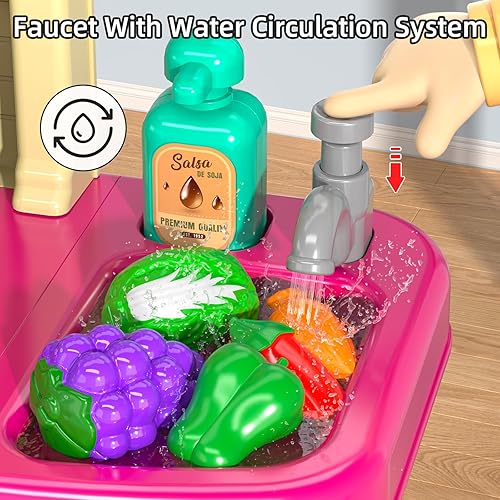 Miniatura 4 de Juego de cocina para niños de 4 a 8 años, juego de cocina de 36 pulgadas para niños pequeños de 3 a 5 años con estufa, accesorios de fregadero de