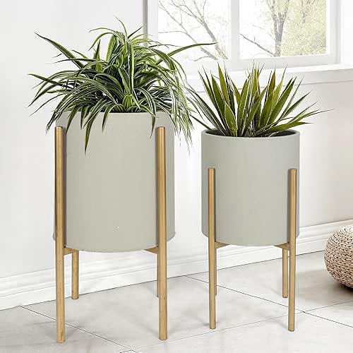 Oakrain Plants Pots with Stand, Set of 2 Planters for