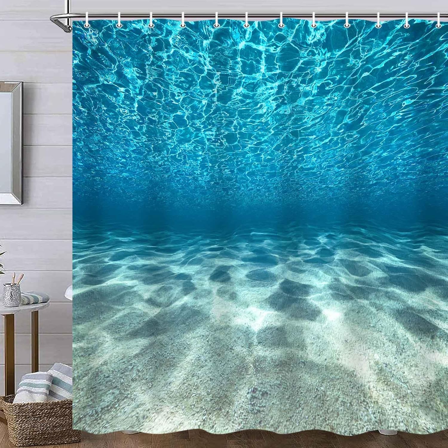 MERCHR Blue Ocean Beach Shower Curtain, Nature Underwater Sea World Scene Bathroom Curtains Waterproof Fabric, 71 x 78 Inches