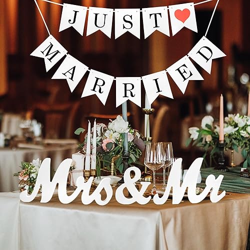 Miniatura 4 de Cartel de Mr Mrs con texto en inglés Just Married para mesa de boda, letras de madera con texto en inglés Mr & Mrs, artículos de decoración de boda,