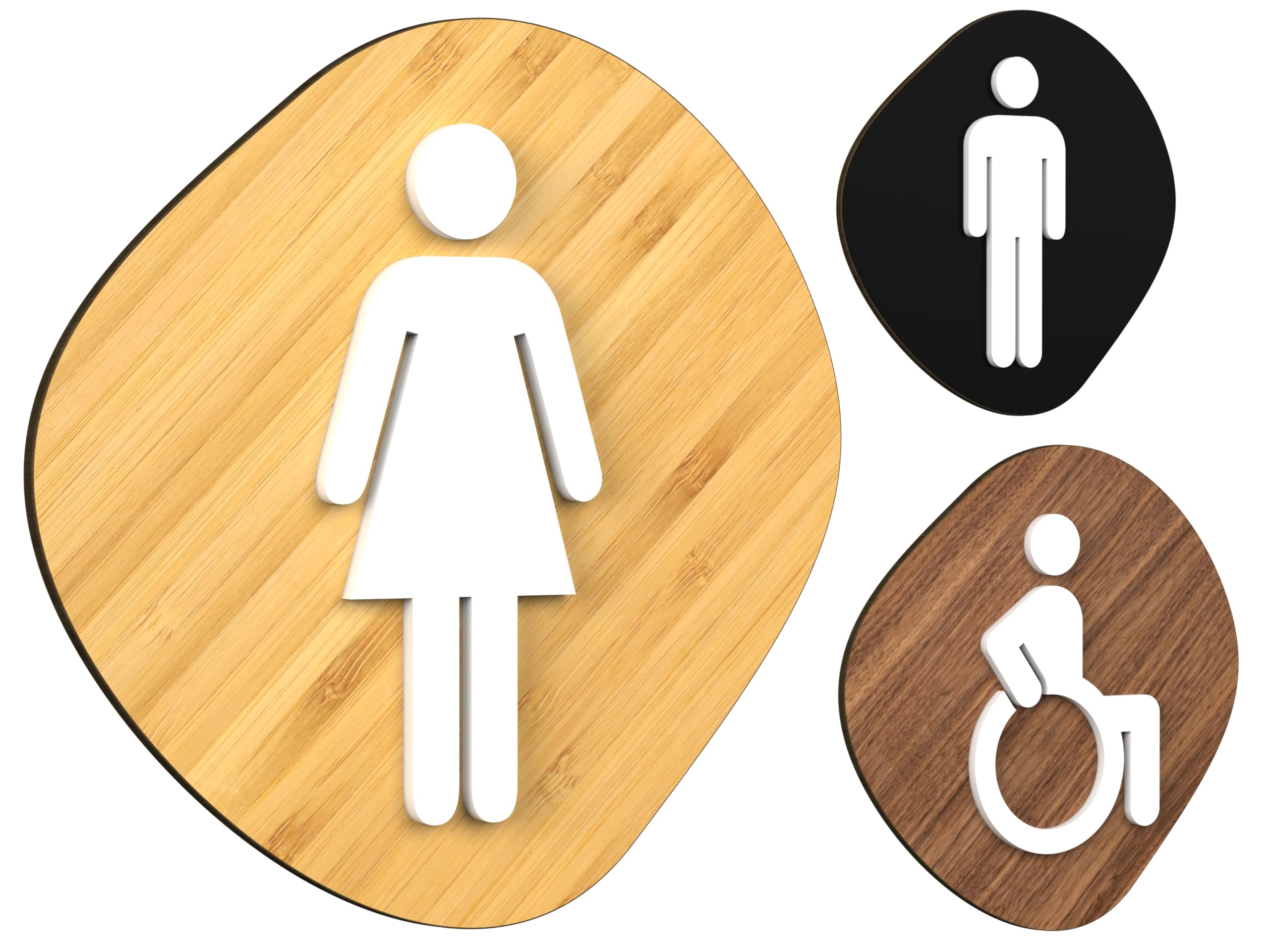 Signs - Classic, Set 3X - Targa Bagno Uomo Donna Disabili - Segnali Bagno Adesivi Toilette Uomo Donna Disabile - Cartelli Bagno Disabili - Adesivi WC Disabile (Sasso)