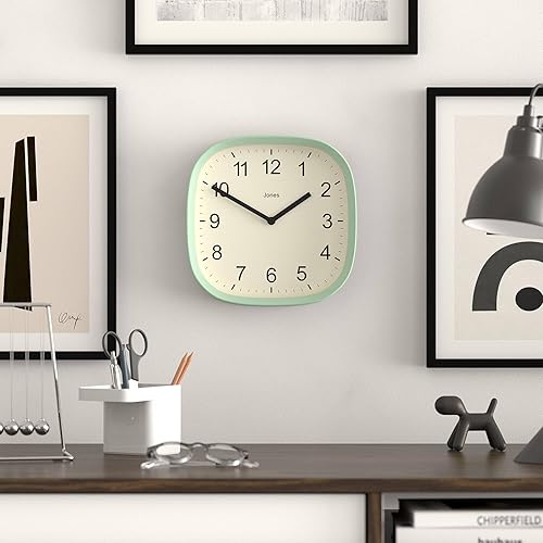 Miniatura 3 de JONES CLOCKS Reloj de pared Sprite  Reloj cuadrado redondo retro moderno  10 pulgadas  Verde menta Neo  Números fáciles de leer  Perfecto para