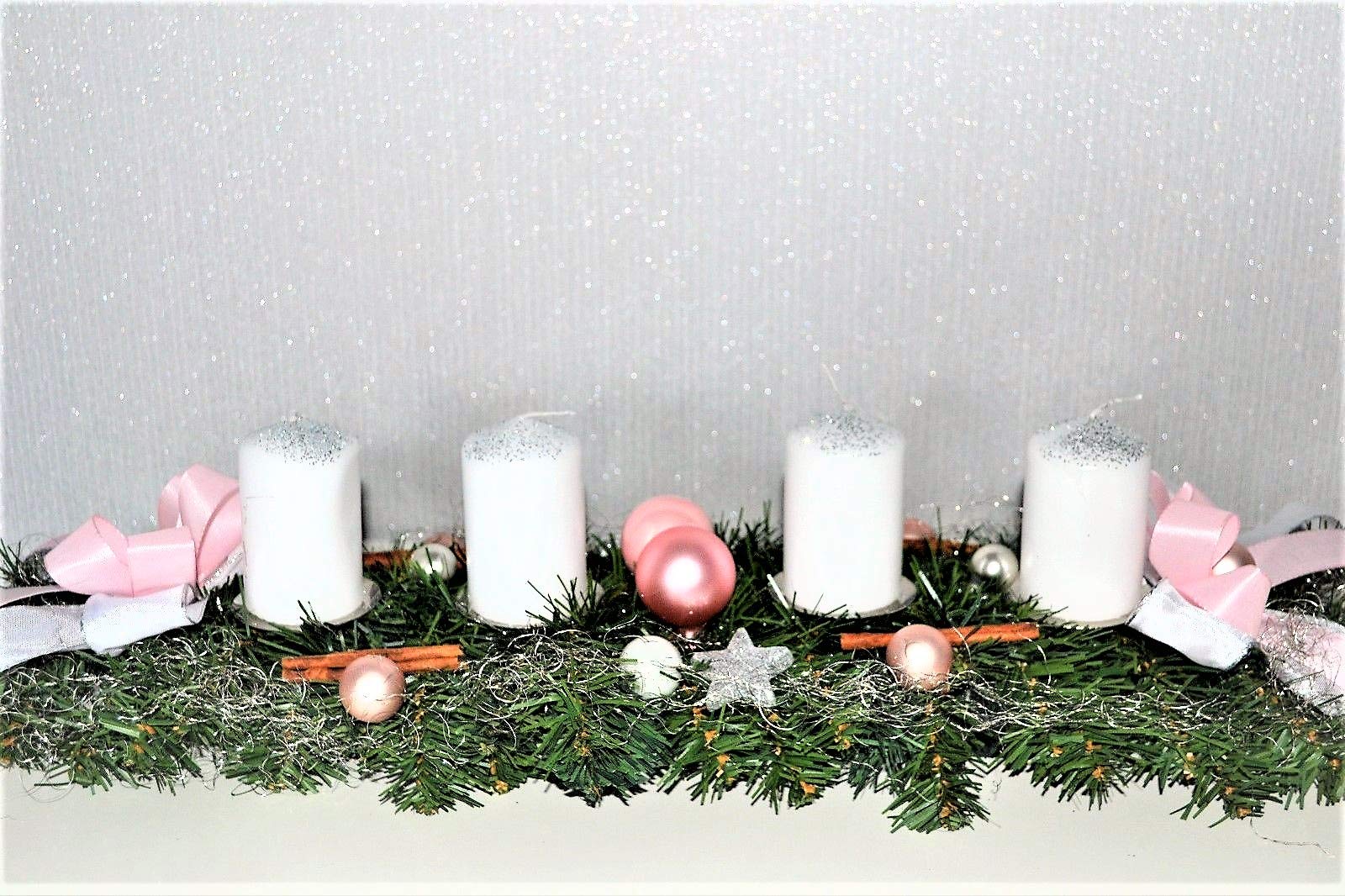 Adventskranz rosa weiß 60 cm künstlich Weihnachten Adventsgesteck Deko