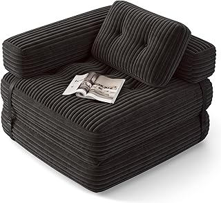 Xbro Faltbares Schlafsofa mit L-Förmiger Kopfstütze, Klein Schlafsofa mit Cordstoff & Zerkleinertem Schaum, Platzsparende 2-in-1 Klappmatratze für kleine Räume, 85x85 cm bis 170x85 cm,Dunkelgrau