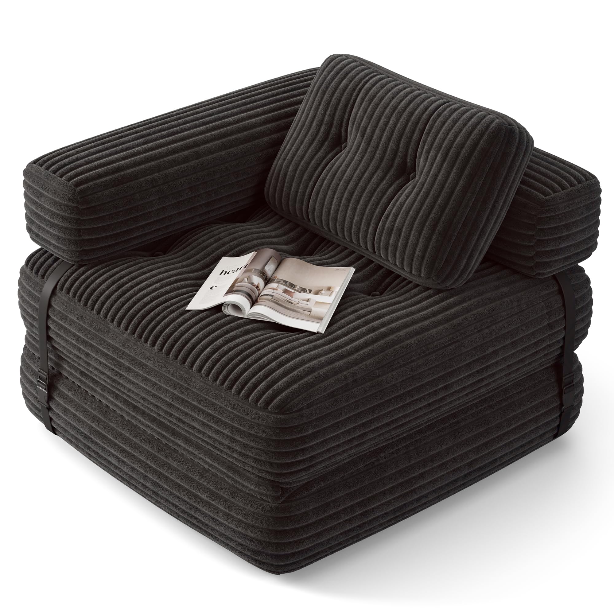 Xbro Canapé-lit Pliable avec Accoudoirs en L, Fauteuil Convertible en Lit 2 en 1 Portable pour Petits Espaces, Tissu Velours Côtelé avec Rembourrage en Mousse, 170 x 85 cm, Déplié,Noir