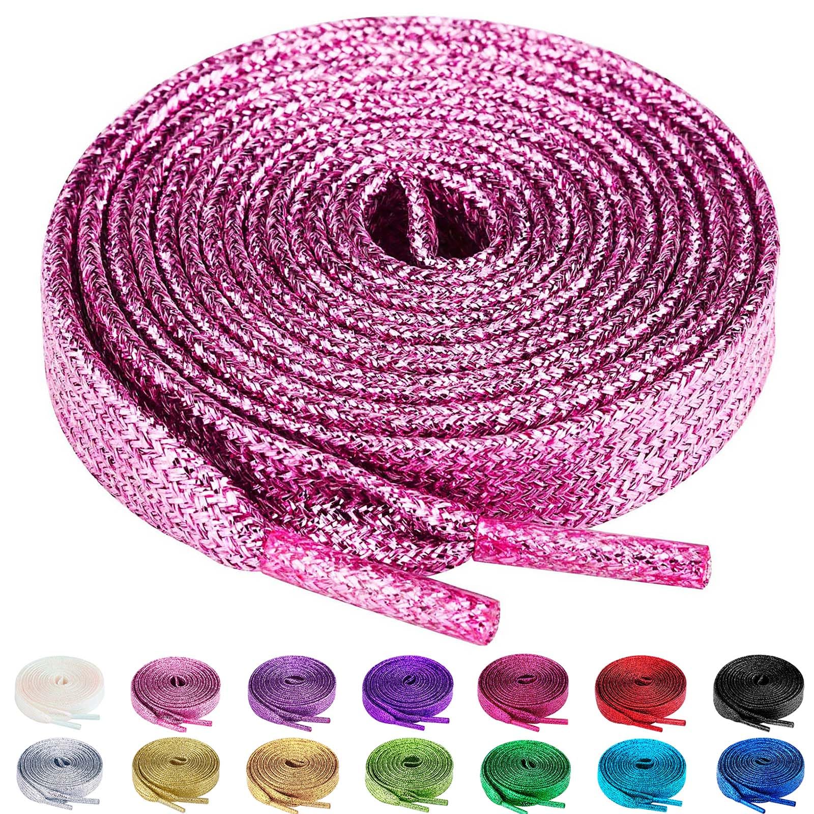 2 Pairs Flat Glitter Shiny Metallic Shoe Laces, Colorful Sequin Shoelaces