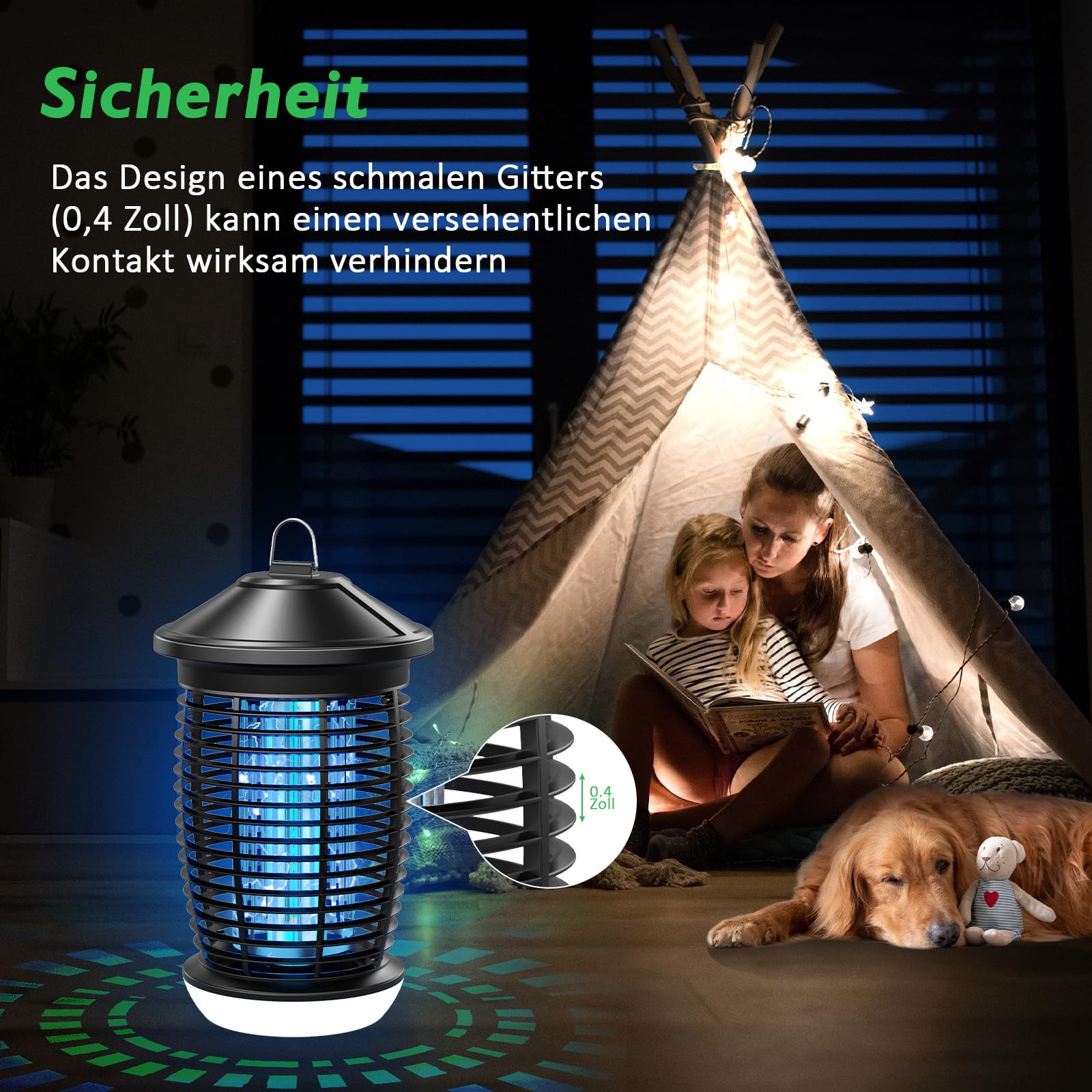 PALONE Insektenvernichter Elektrisch, 4500V Elektrischer Mückenlampe mit 20W UV & 9W LED Licht & 1,2M Kabel, Wirksam Reduzieren Fliegender Insekten für Küche Garten