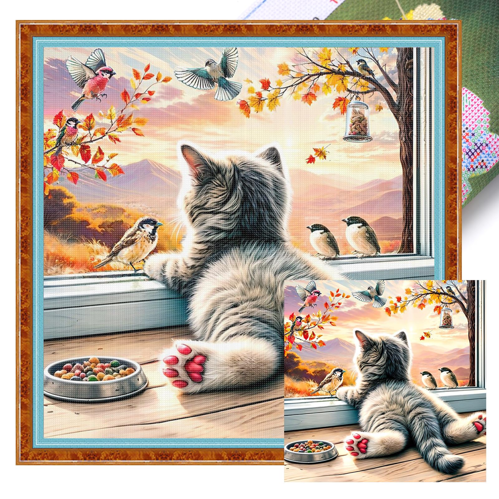 POETRYDRAW Cat Full 11CT DIY Stamped Cross Stitch Kits 15.75x15.75inch Needlework Embroidery Kit for Beginners Adults Home Decor (11CTACC-12891 C 40X40)