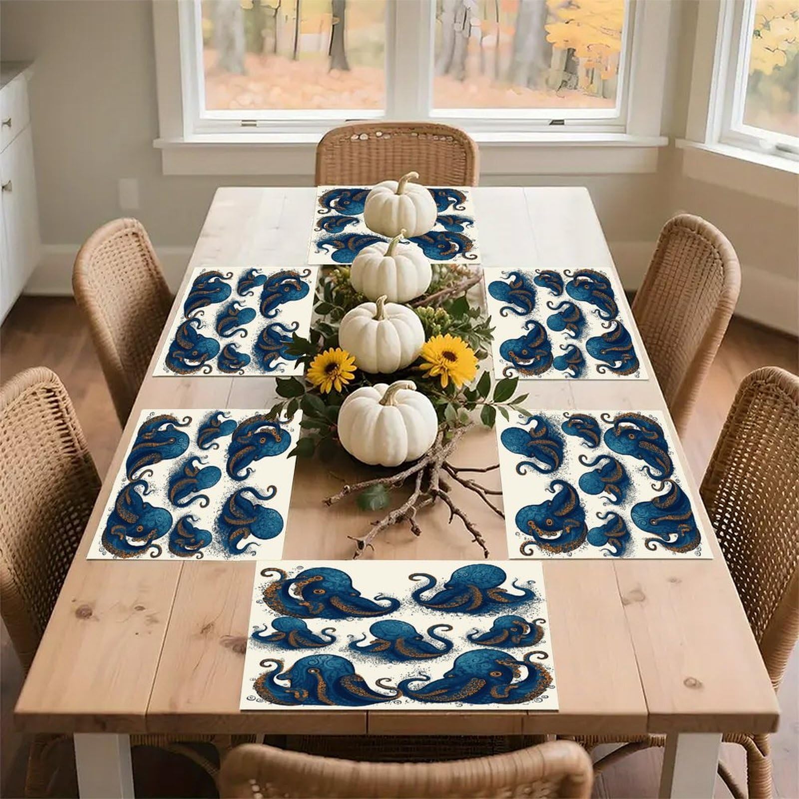 Tentacles Octopus Placemats Non-Slip Heat Resistant Table Mats Flax Washable Cloth Place Mats Easy to Clean Premium Placemat for Kitchen Dining Table Decor Party Outdoor