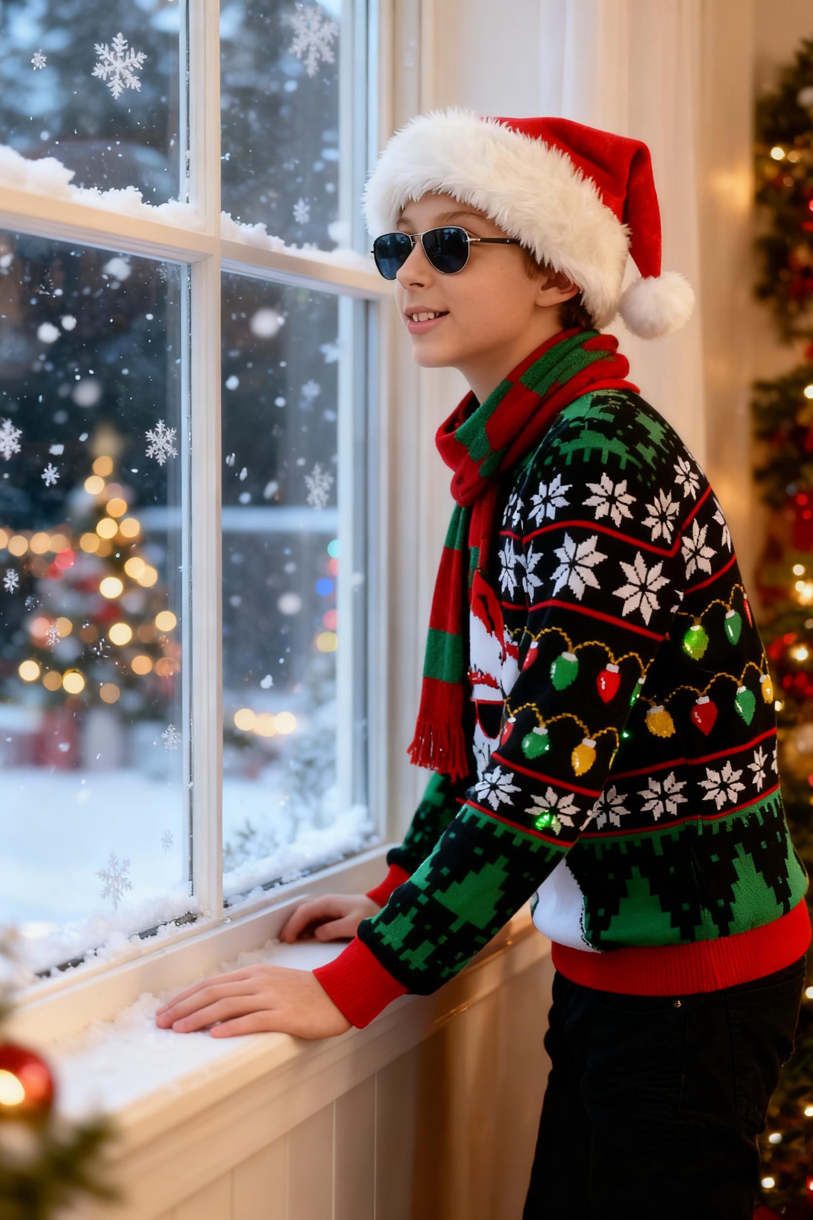 Loveternal Pull de Noël Unisexe pour garçons et Filles - Cadeau pour Enfants - Manches Longues - Col Rond - Sweat à Capuche décontracté - Pull de Noël Moche - Âge 7-14 Ans