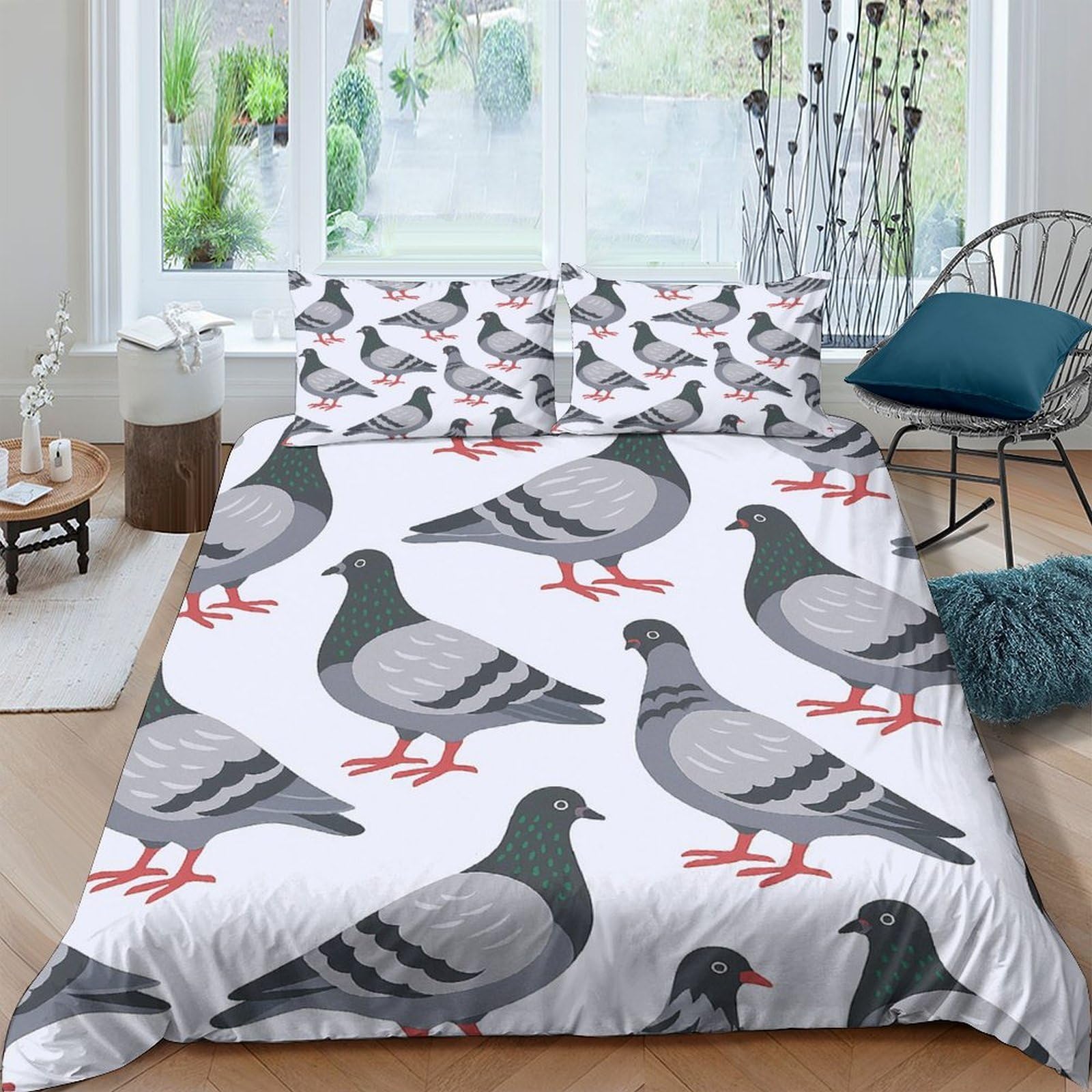 Ctjqhvkz Style-2 3D Printed Pigeon Pattern Fitted Sheet Microfiber Anti-Slip Bed Cover For Bedroom Dorm Mattress Decor Single（135X200cm）