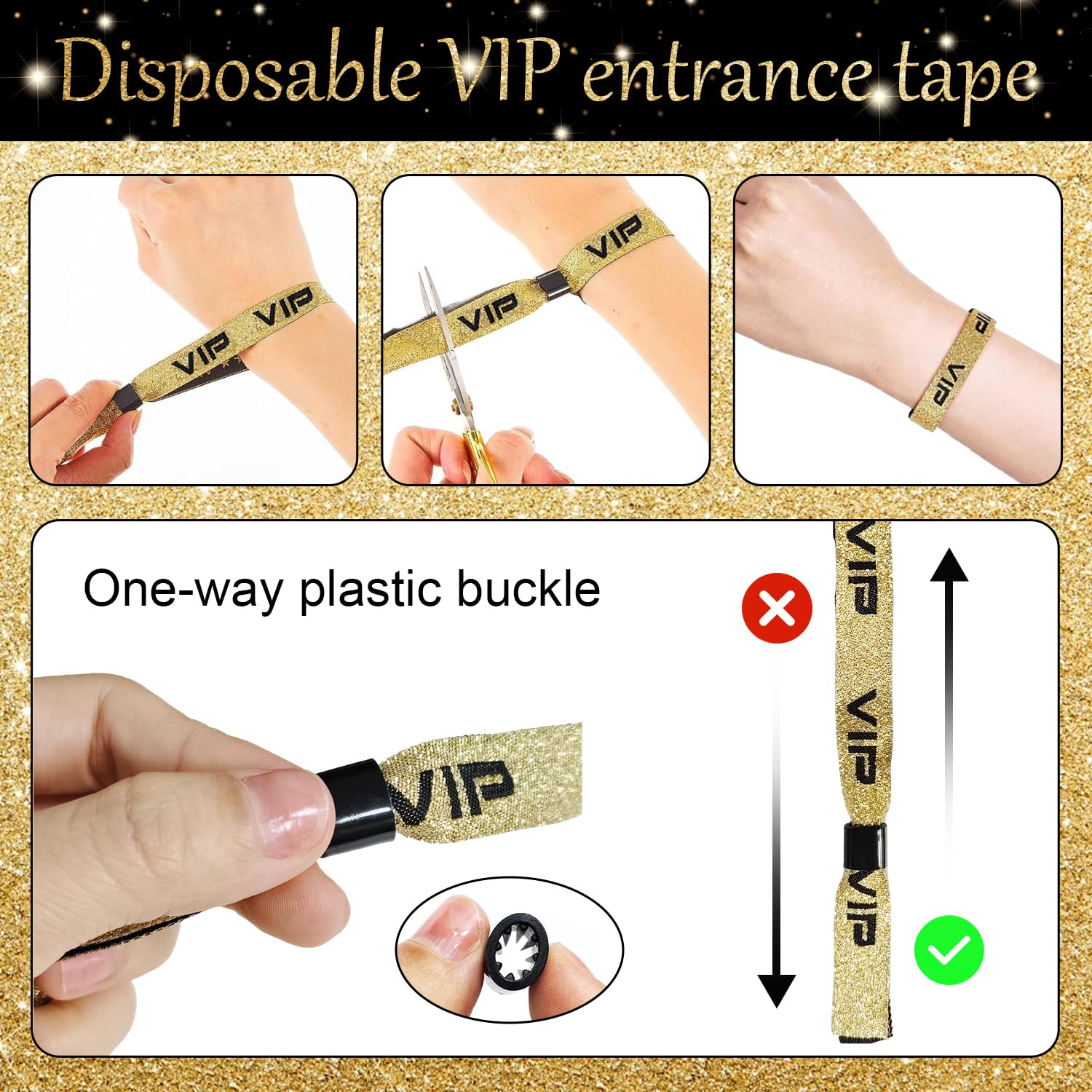 50 Stück Eintrittsbänder Einlassbänder Festival Armbänder Einlassbändchen Vip Bändchen Einlassbänder Stoff Schwarzes Gold für Hochzeit Party Konzerte Bars Geburtstagsfeiern Hochzeitsfeste